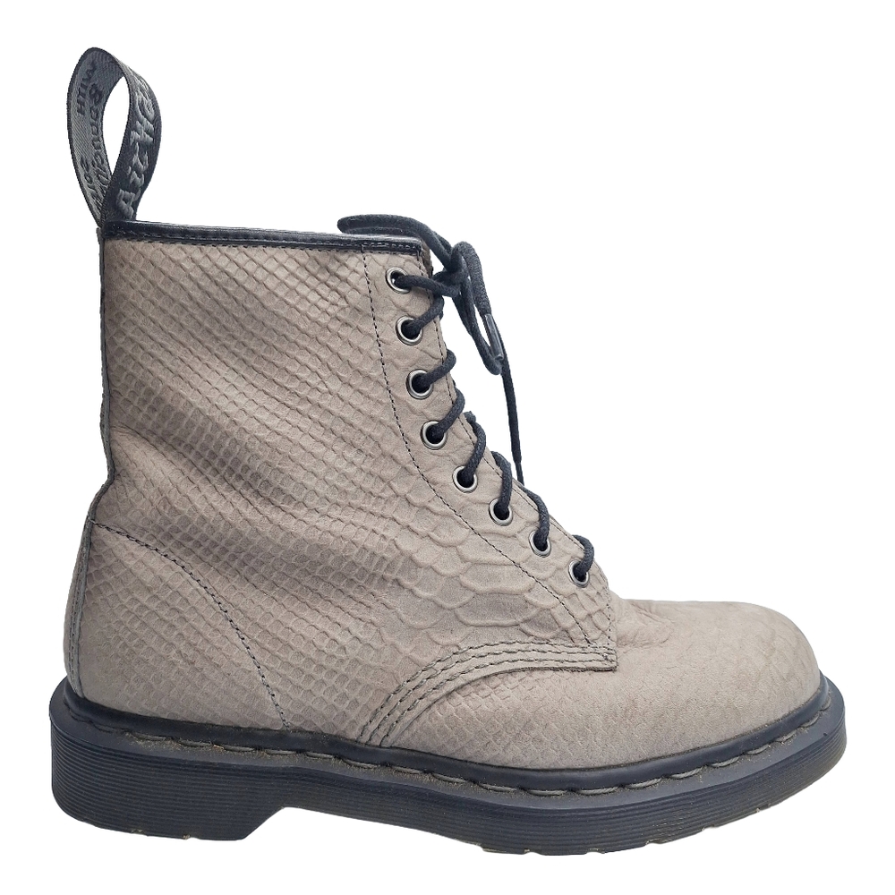 Dr Doc Martens 1460 Textured Snake-Embossed 8 Eye Combat Moto Boots - Picture 7 of 12